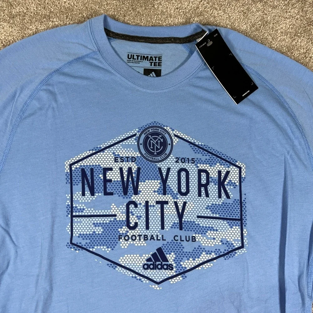 Adidas Mens Large Blue New York City FC‎ Long Sleeve Soccer Performance Tee NWT - Picture 4 of 7